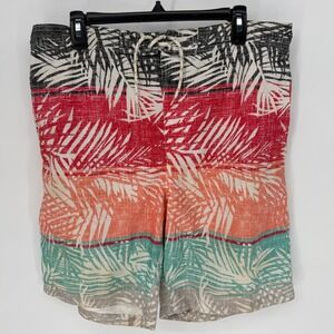 Paradise Collection Mens L Swim Trunks Palm Leaf Print Drawstring Beach Shorts